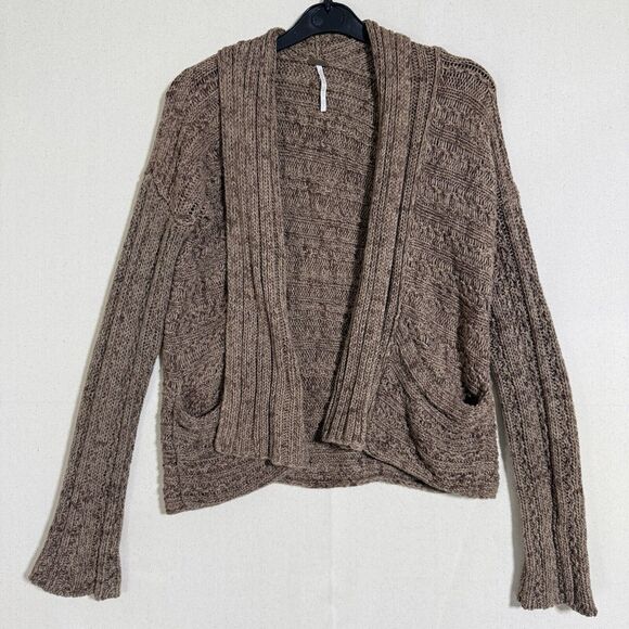 Free People Womens Open Knit Cardigan 100% Cotton Brown Size Large (Runs Small) - Picture 1 of 10